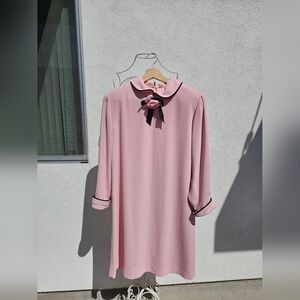 Evan Picone Pink Long-Sleeve Shift Dress with Black Trim & Bow